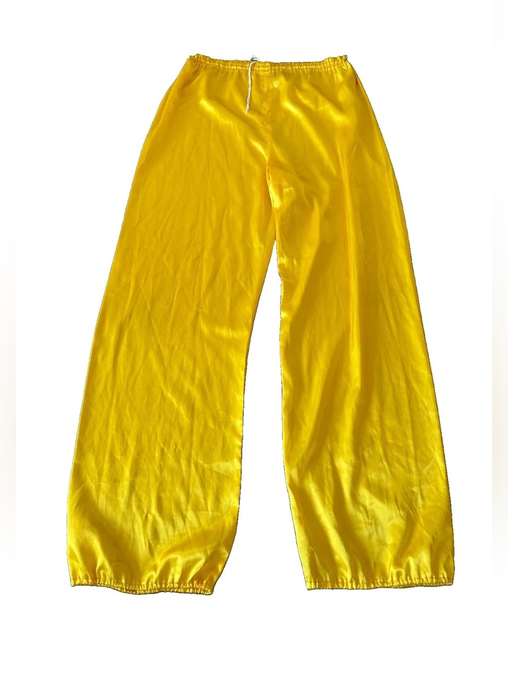 Vintage Yellow Satin Pants Drawstring Wide Leg Circus Clown Costume Handmade XL